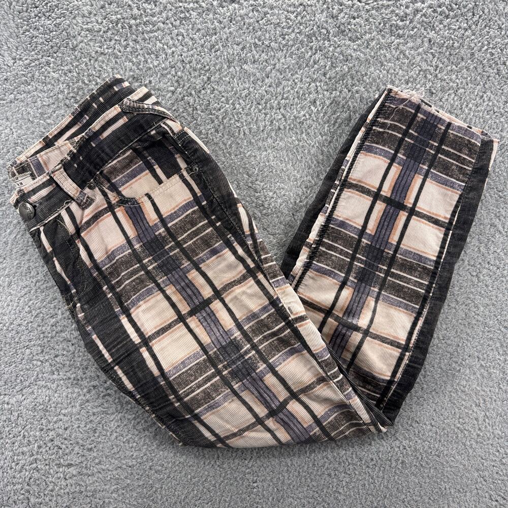 Free People Jeans Women‎ 26 Gray Corduroy Straight Plaid Mini Cords Cotton Retro